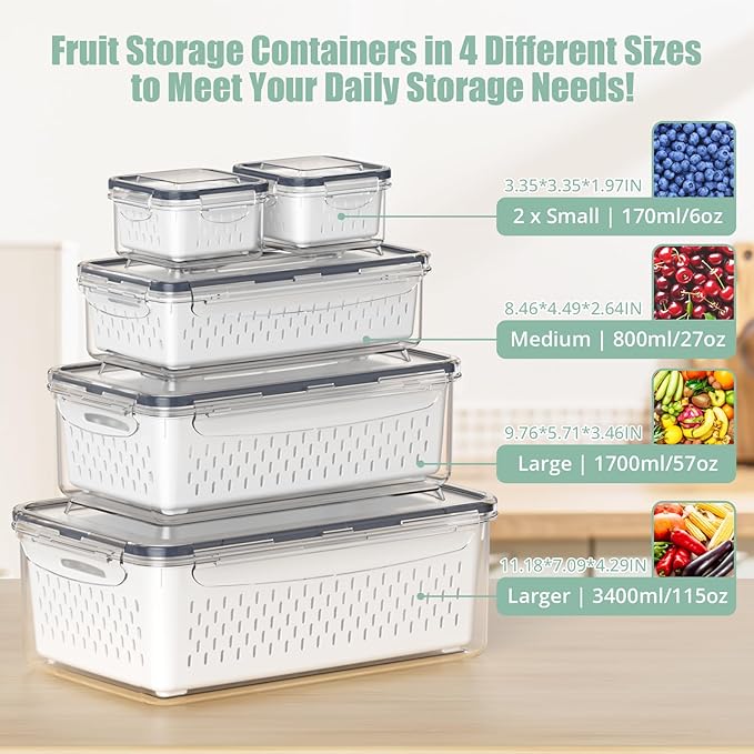5 Pcs Fruit Storage Containers For Fridge
