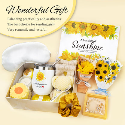 Gift Baskets for Women, Sending Sunshine Sunflower Care Package for Women, Thank You, Get Well, Sympathy Inspirational Friendship Christmas Gifts for Mom Her Sister Friends Wife, Self Care Spa Basket