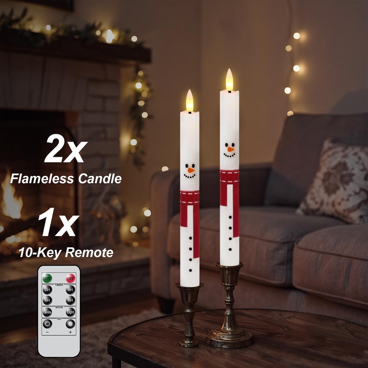 Lasumora Christmas Flameless Taper Candles with Remote Timer, 6 Pack LED Flickering Candlestick, Battery Operated Real Wax Candles with Santa Claus, Snowman and Christmas Tree Prints for Home Décor
