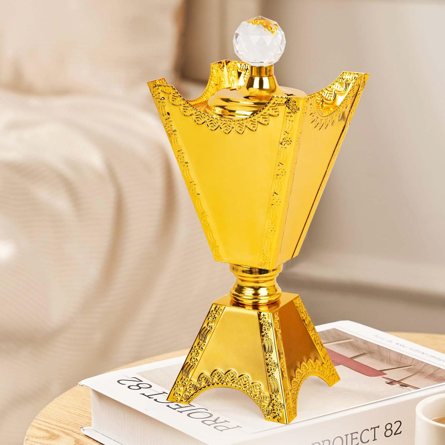 Large Gold Incense Burner Holder, Bakhoor Frankincense Charcoal Censer Resin Stand, Ideal for Aromatherapy Yoga Spa, Home Christian Church Decor 9.43" (Gold Burner)