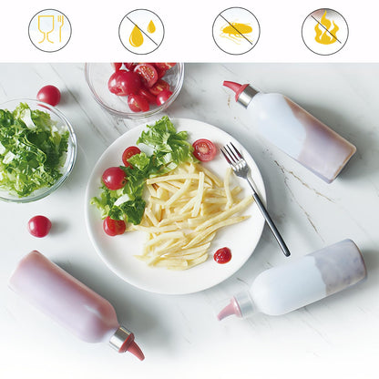 Lancoon 4Pcs Squeeze Condiment Bottles 450ml/16oz Plastic Sauce Dispenser Bottle for Hot Sauce BBQ Ketchup Syrup Salad Dressing Mustard Olive Oil