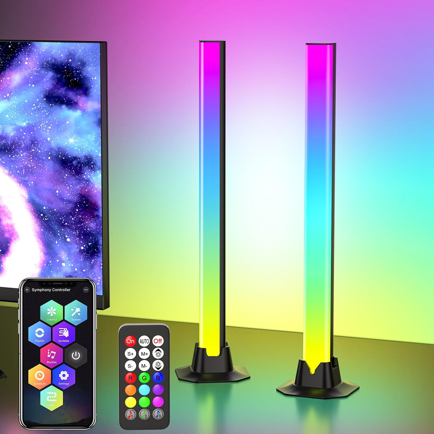 16.5" Smart Light Bar, RGB LED Light Bar for Room, 16 Million Colors Changing, 213 Preset & 8 Scene Modes, Dynamic Music Sync, 3 Control Modes, RGB & IC Ambient Backlight for TV, Gaming Room