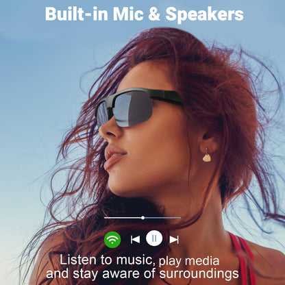 Smart Glasses, Polarized Bluetooth Sunglasses, Built-in Mic & Speakers, Voice Assistant, UV Protection Audio Sun Glass