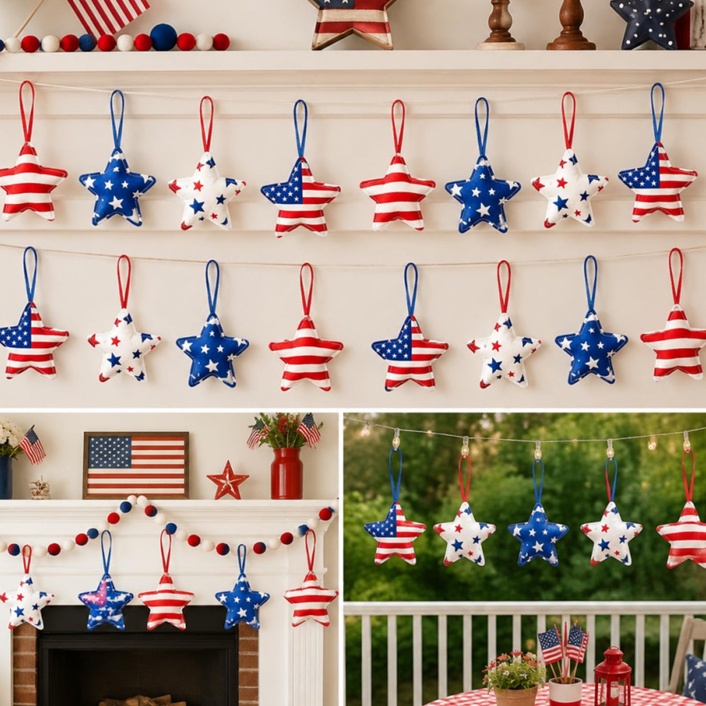 Whaline 16 Pcs Patriotic Felt Ornaments 4th of July Decoration Red Blue Star American Flag Hanging Ornaments for 250th Anniversary Independence Day Party Tree Decor DIY Crafts Supplies