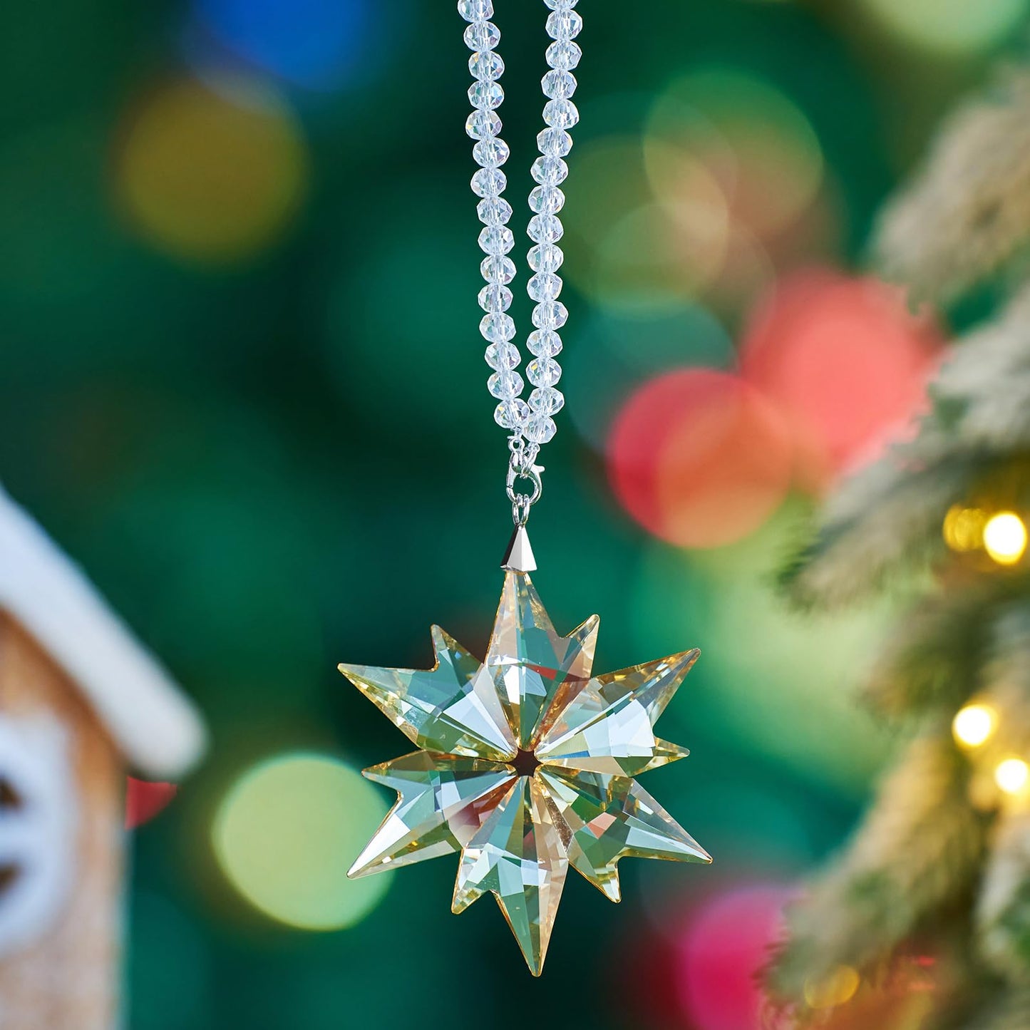 Christmas Ornaments Crystal Snowflake Suncatcher Indoor Window Hanging, Sparkly Crystal Ornaments for Christmas Tree, for Women Girls Home Garden Decor (Single-Layer Snowflake(Champagne))