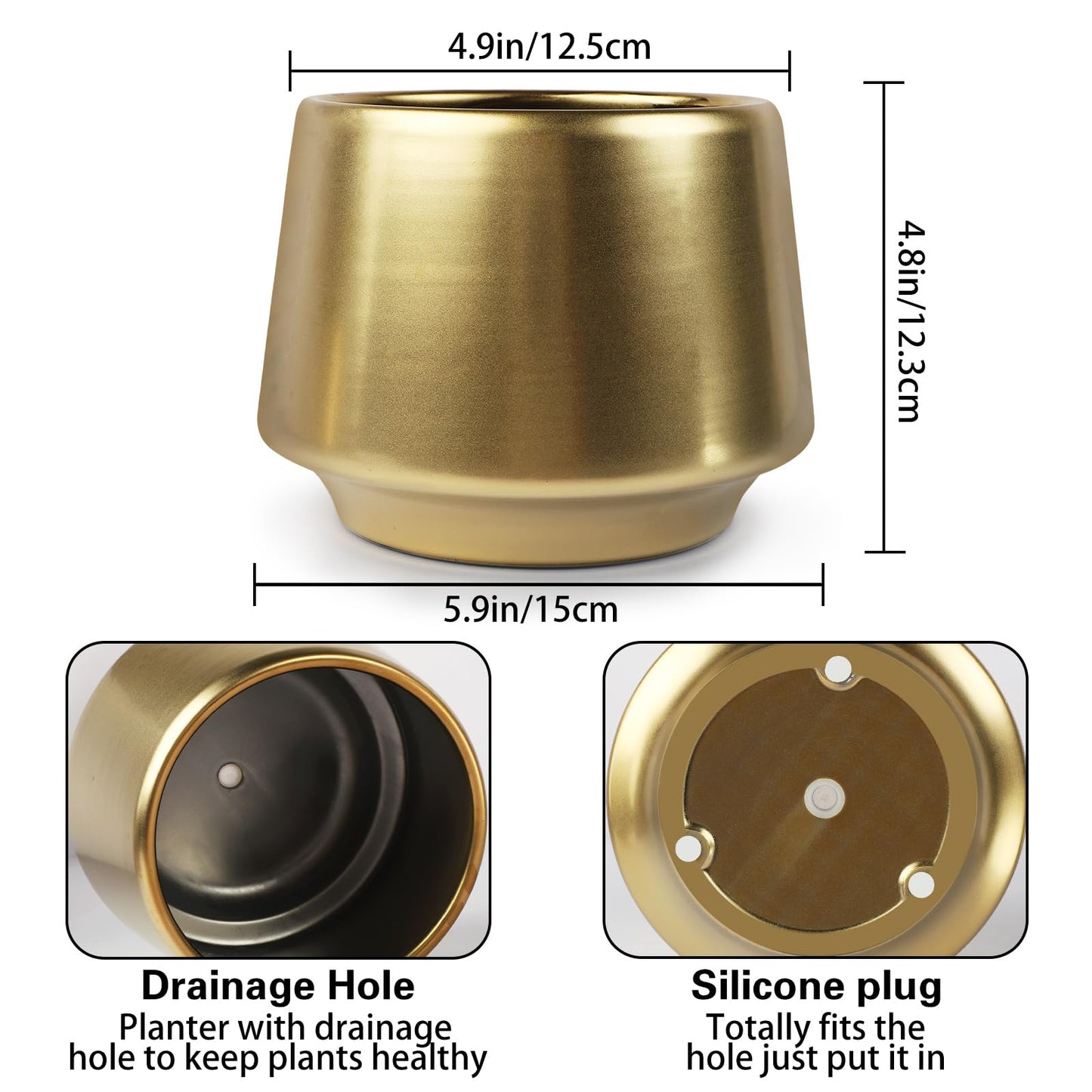 Decor Trends Gold Planter Flower Pots 6 inch Decorative Plant Pots for Indoor Gold Brass Succulent Plant Pots Containers (Dia 6 inch), Small 5.9‘’