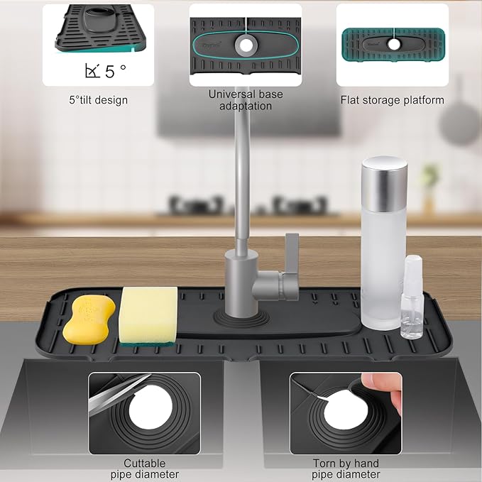 Upgraded Version Silicone Faucet Mat, Kingmall Kitchen Faucet Mat Silicone