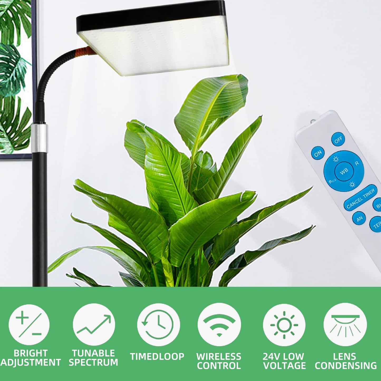 Grow Lights for Indoor Plants, LED Full Spectrum Plant Grow Light with Stand, Adjustable Height Growing Lamp with Remote Control, 4/8/12H Timer, 10 Dimmable Brightness, 47inch