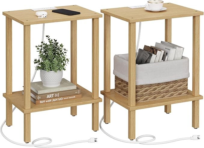 TUTOTAK End Table with Charging Station, Small Side Table with Outlets