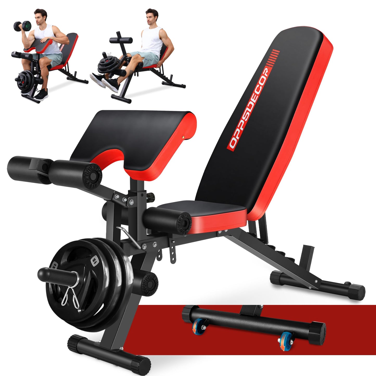 OPPSDECOR 800LBS Adjustable Weight Bench, Workout Bench for Home Gym, Weight Bench with Leg Extension and Leg Curl, Preacher Curl Bench, Gym Bench Exercise Bench