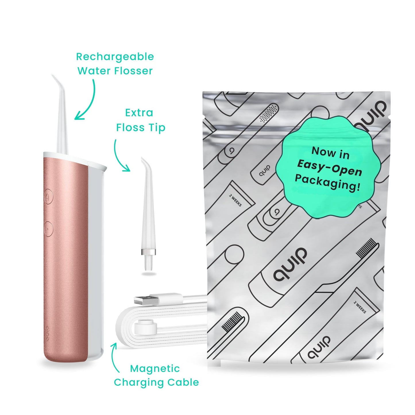 quip Water Flosser with Replacement Tip - Cordless Water Flosser with Adjustable Pressure - Teeth Cleaner Pick with 360 Degree Rotating Replaceable Tip - Midnight Blue