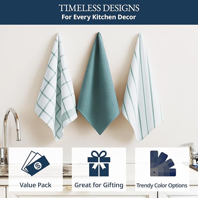 LANE LINEN Cotton Kitchen Towels and Dish Cloths Set, Quick-Drying Dish Towel