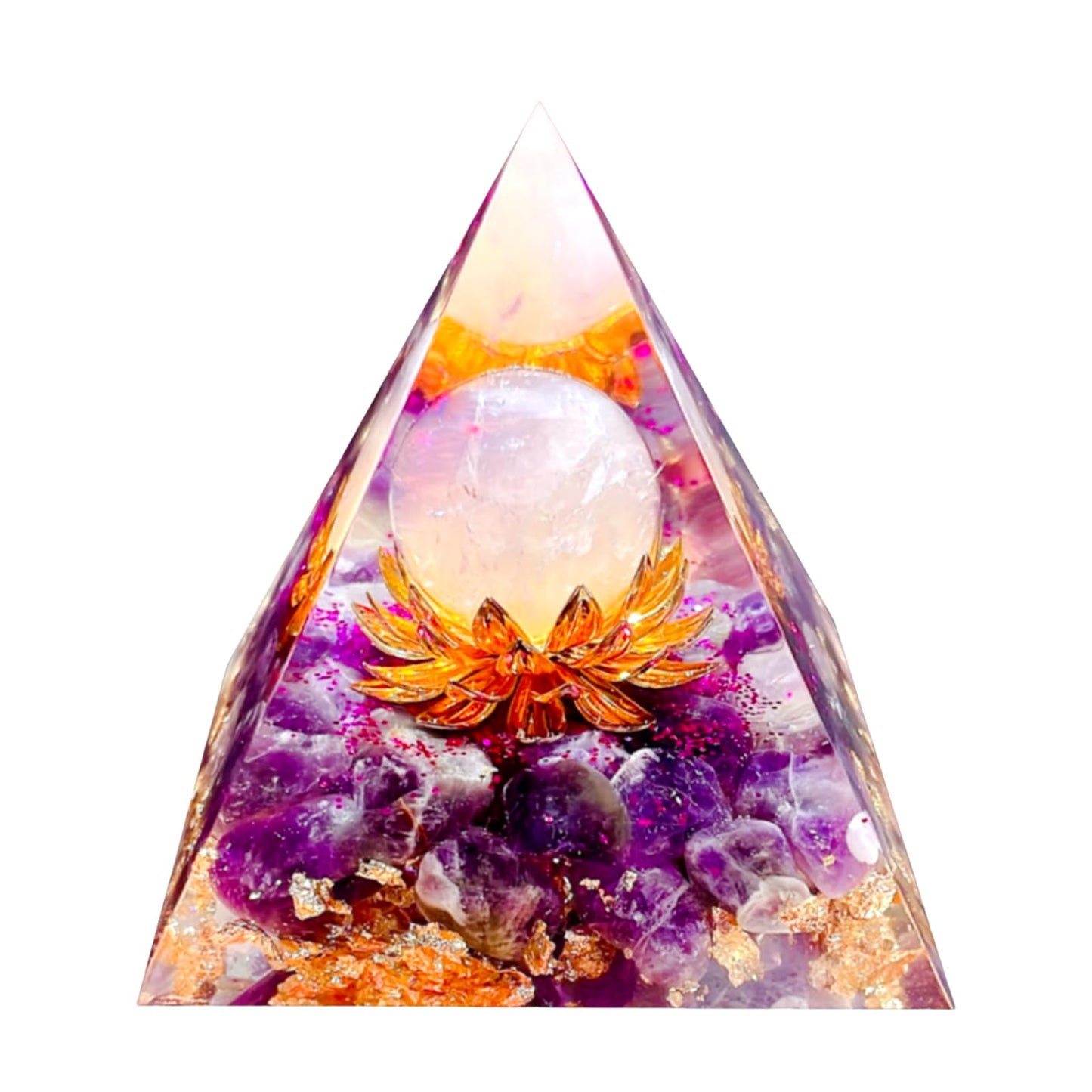 Saefheled The Flower of Life Orgone Pyramid,Natural Energy Pink Crystal&Amethyst Orgonite Crystal Healing Pyramid,for Reduce Stress, Balance Chakra,Meditation Attract Luck,Accumulate Wealth&Health