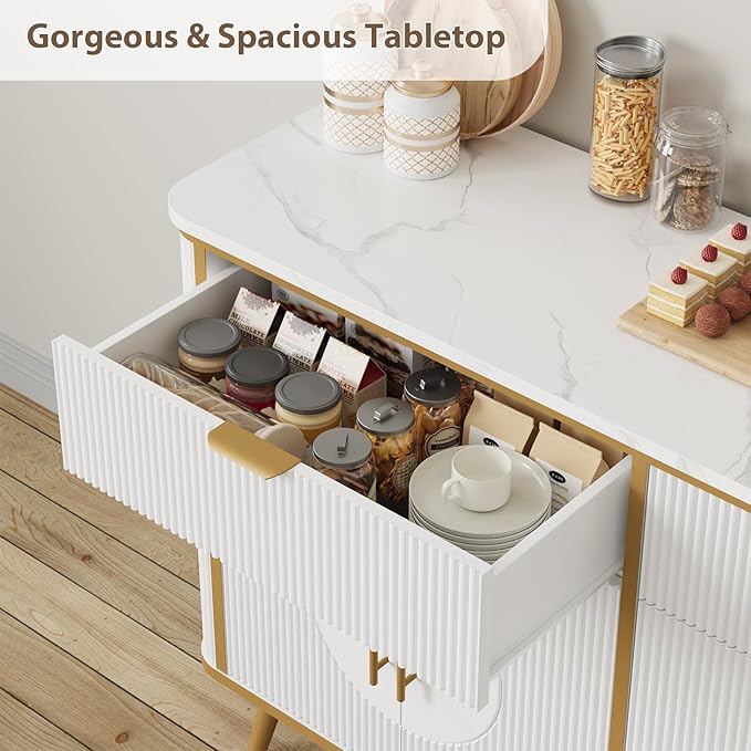 47.2" Buffet Storage Cabinet, Modern Fluted Coffee Bar Station