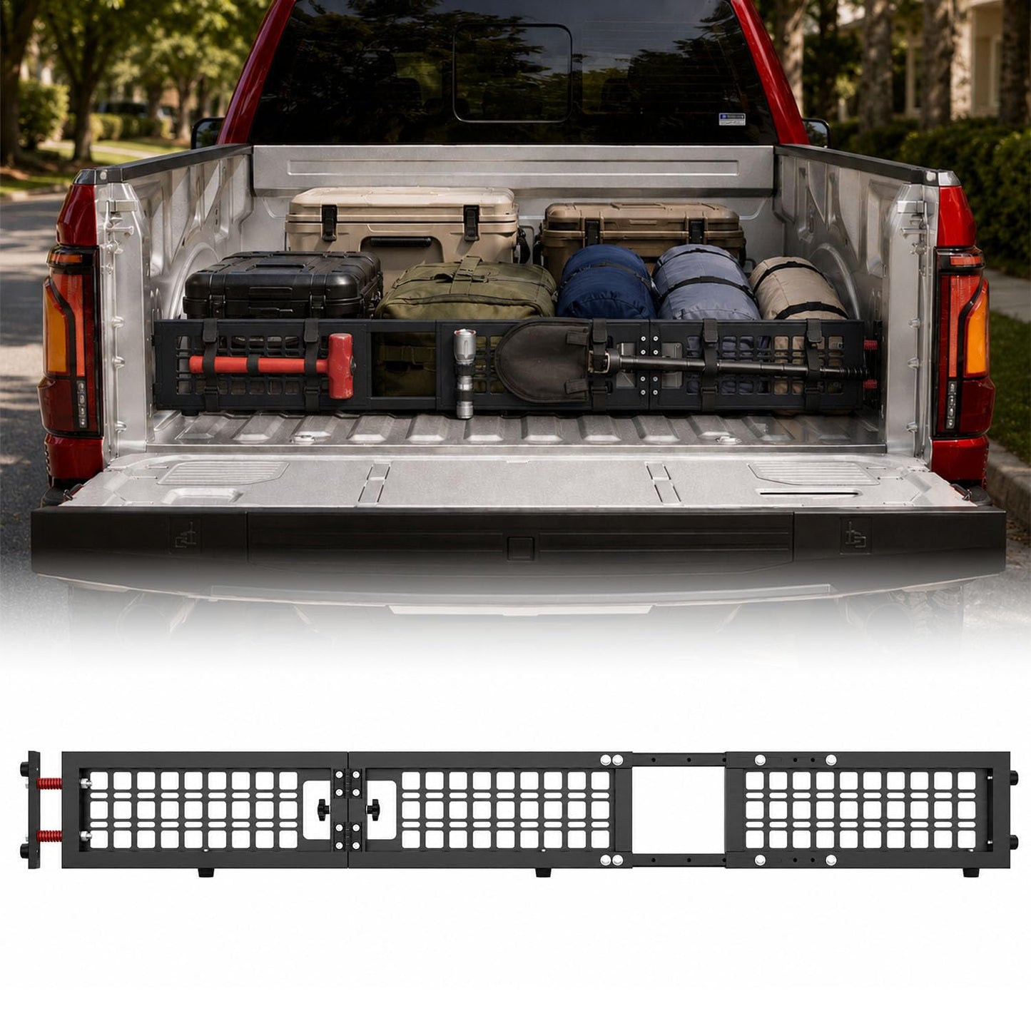 60"-70" Adjustable Truck Bed Divider for Full Size Truck, Cargo Divider for Pickup Truck Bed, MOLLE Panel, Fits Ford F150 Chevy Silverado Gmc Sierra Toyota Jeep Powder Coated Carbon Steel No Drilling
