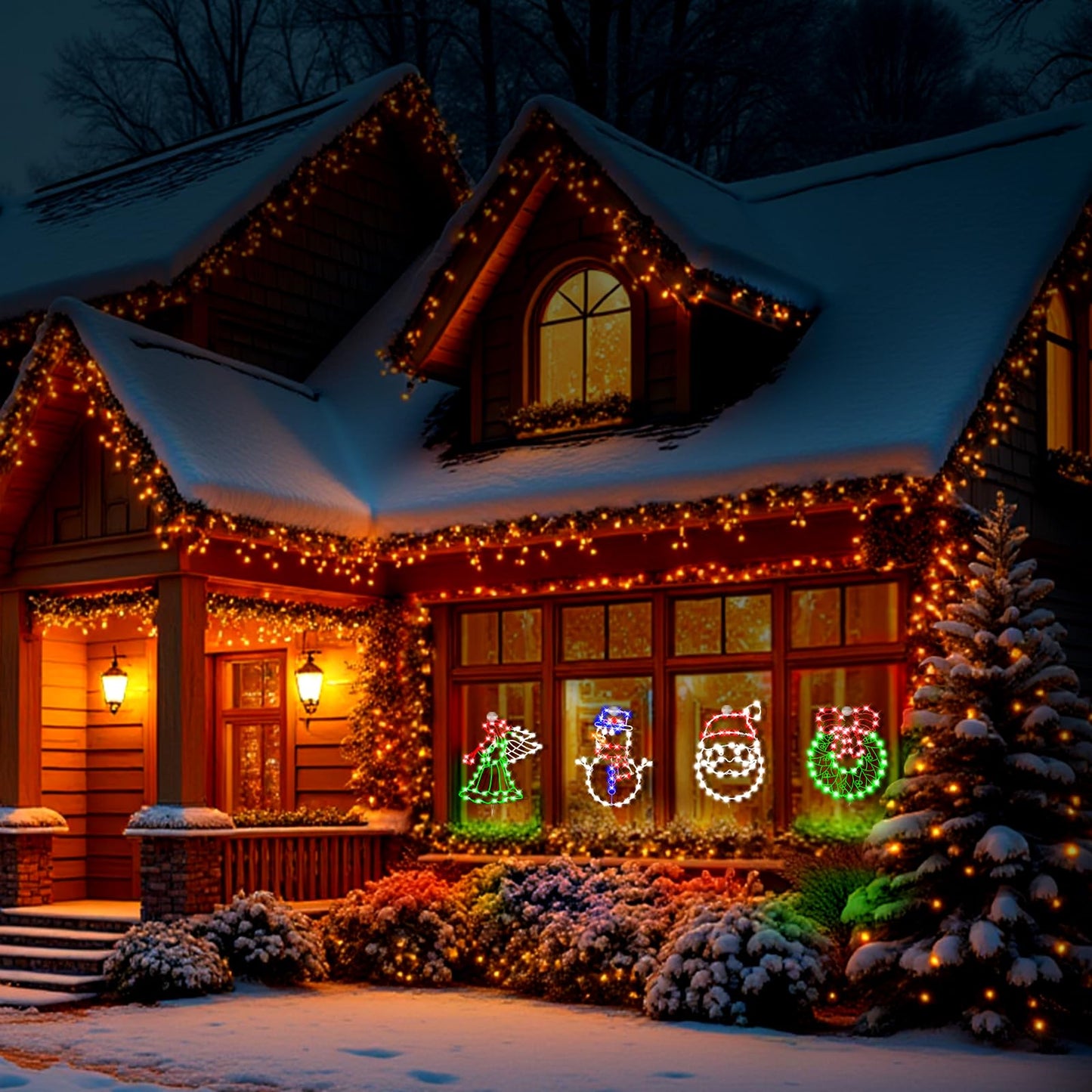4 Pack Christmas Window Silhouette Lights Decorations, Santa Claus, Wreath, Angel, Snow Man Christmas Window Light with Battery Powered for Holiday Wall Door Window Decorations