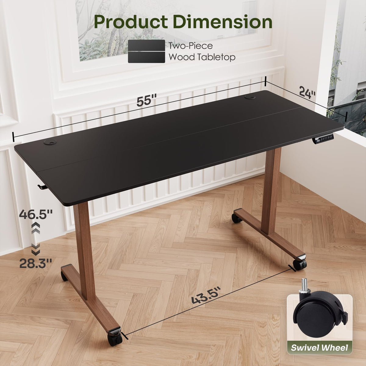 Monomi Electric Standing Desk 55x24 Inches, Height Adjustable Desk with Memory Preset, 4 Locking Casters & Headphone Hook, Anti-Collision, Two-Piece Ergonomic Computer Desk for Home Office, Black