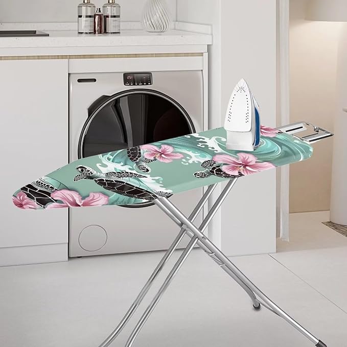 Sea Turtle Print Iron Board Cover 15x54 Inch, Hibiscus Printed Ironing Board
