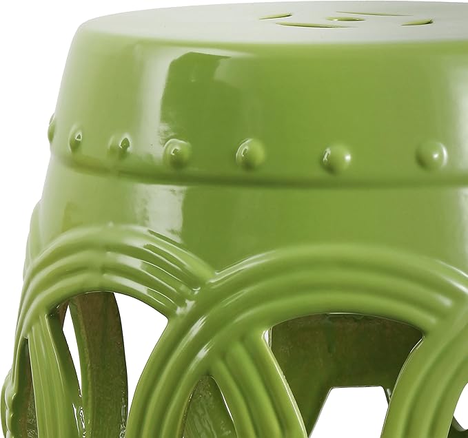 JONATHAN Y TBL1022H Lucky Coins 16" Chinese Ceramic Drum Indoor/Outdoor Garden Stool Bohemian, Coastal, Cottage, French Country, Traditional, for Living Room, Garden Room, Patio, Matte Green