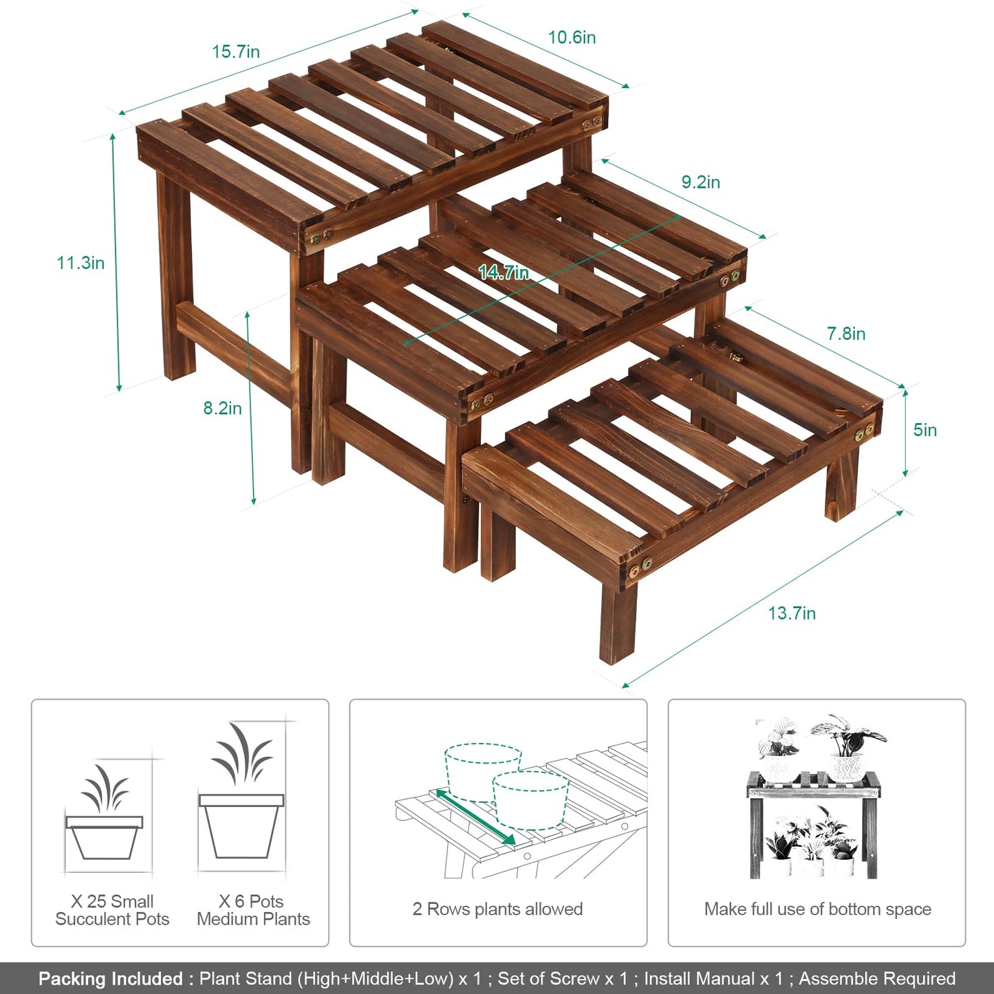 COOGOU 3 Tiered Small Plant Stands Shelf Indoor Outdoor,Wood Flower Pot Stand Holders Rack,Freestanding Corner Ladder Shelves for Plants Succulent Cactus,on Patio,Desktop,Window