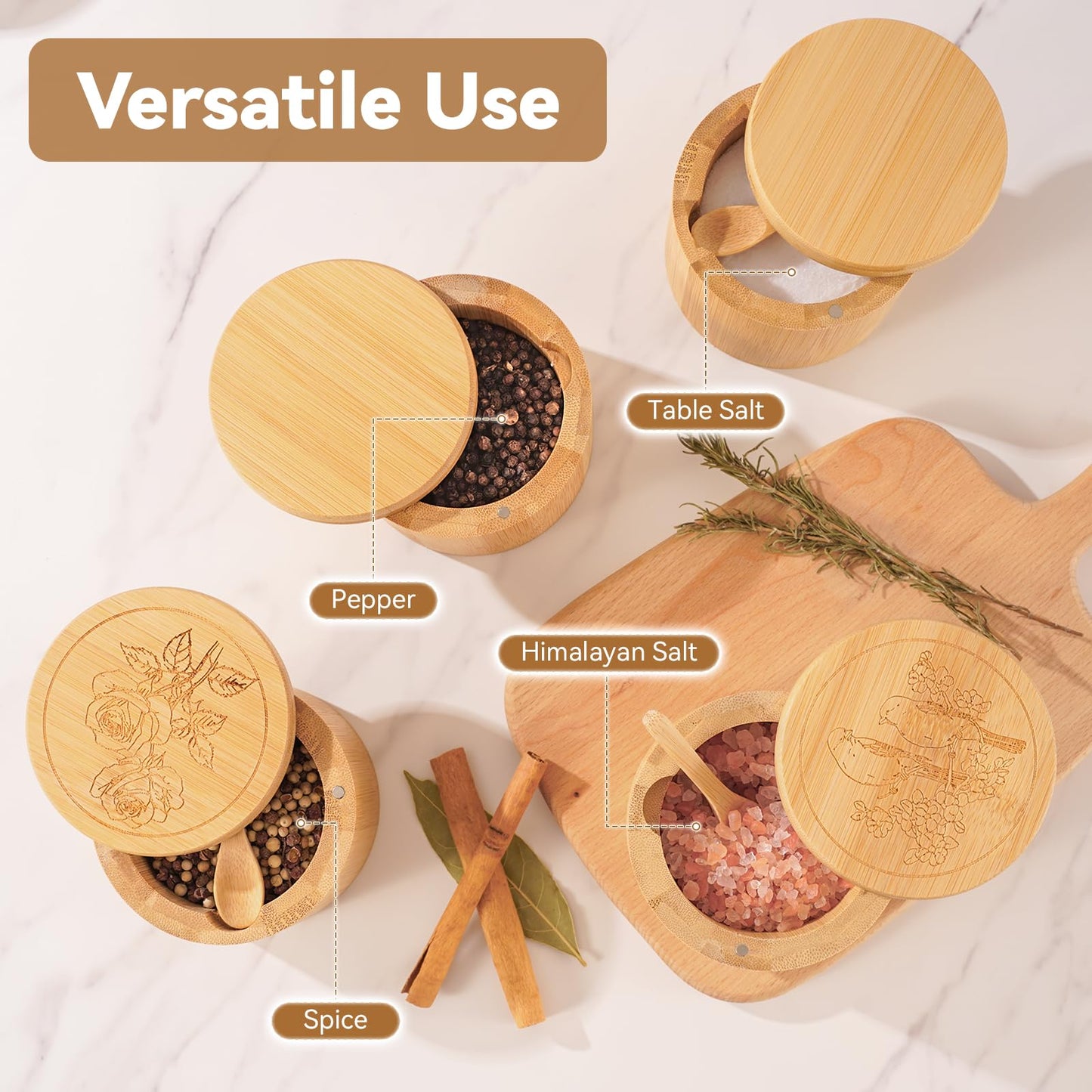 Timtopno Bamboo Salt Cellar and Engraved Salt Box