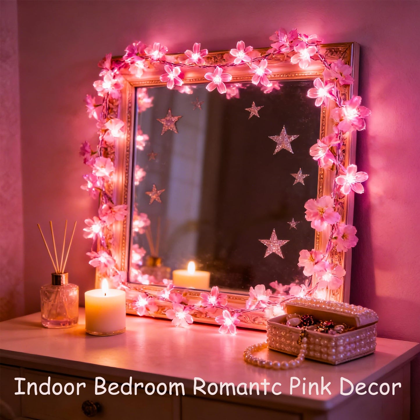 33ft 100 LED Connectable Fairy Pink Flower String Lights 8 Modes for Valentine's Day Wedding Party Christms Decor, Light Up Romantic Bedroom Window Tree Home Indoor Outdoor Hanging Decorations