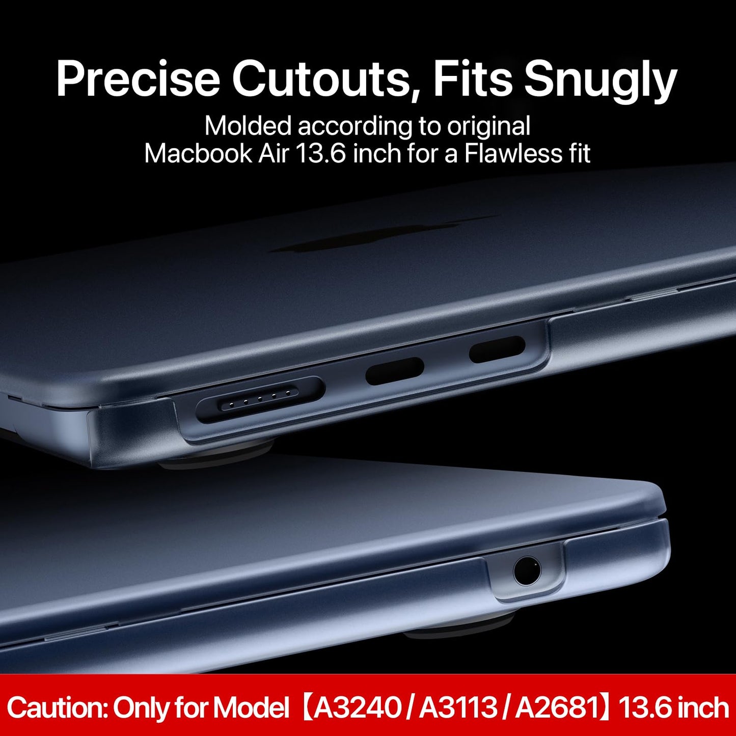 Compatible for MacBook Air 13.6 inch Case M4 M3 M2 2025 2024-2022 Release Model A3240 A3113 A2681, Sturdy Protective Plastic Hard Shell Case Cover for MacBook Air M2 13 inch - Midnight Clear