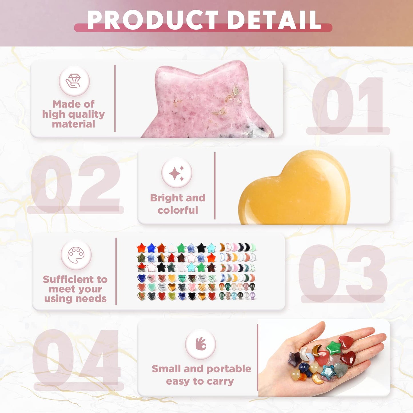 Nuenen 100 Pieces Crystal Bulk Mushroom Sculpture Valentine Heart Shaped Moon Star Crystals Stones Worry Stones Assorted Hand Making Palm Thumb Gemstones for Meditation Reiki Balancing