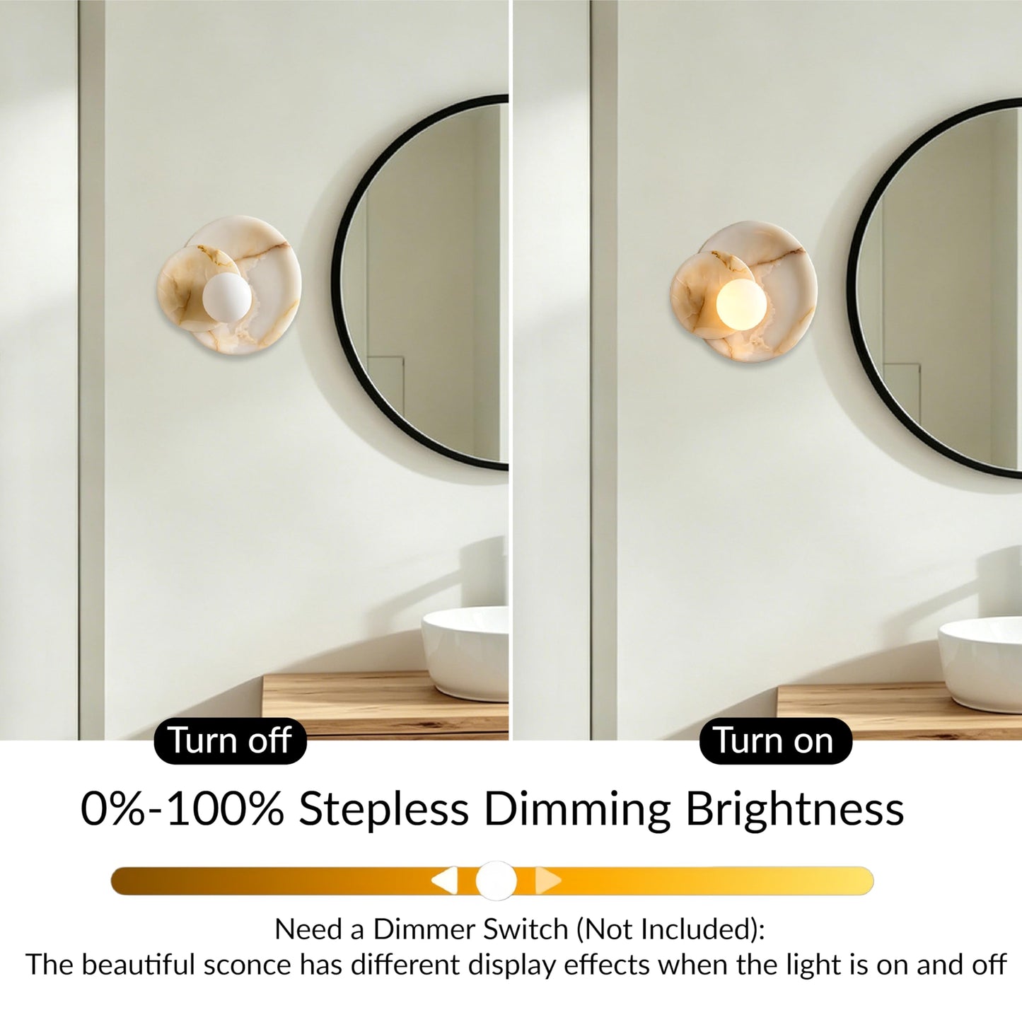 Opaline Cream Sculpture Wall Sconce, Natural Cream Onyx Wall Sconce, Wall Lights for Living Room, Bathroom, Bedroom, 6" Dia x 9.75" h