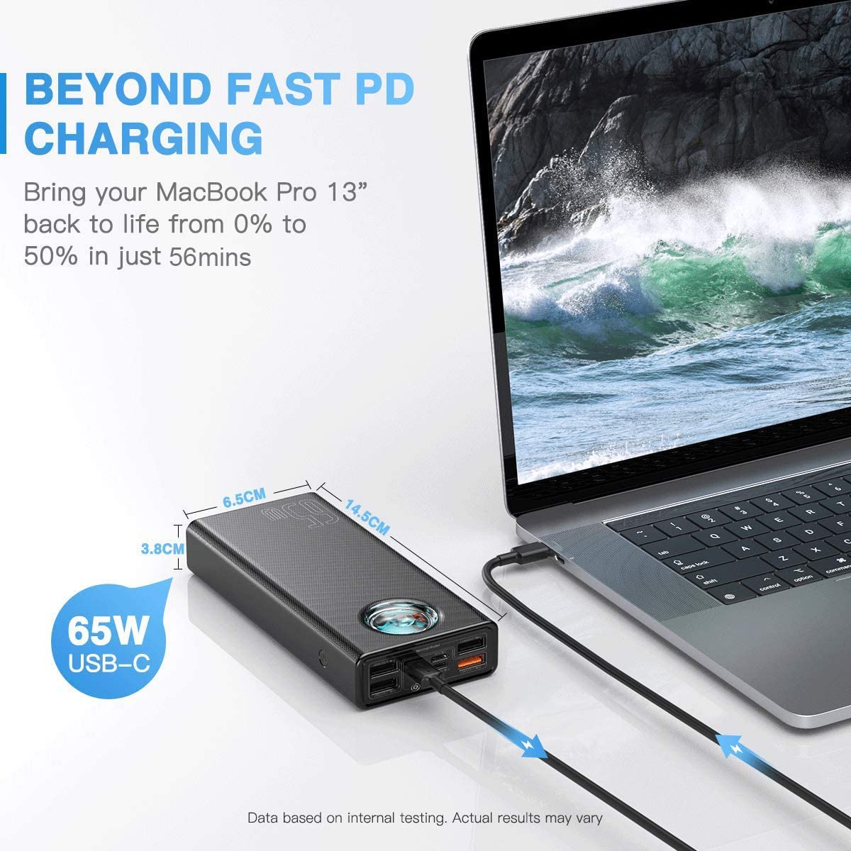 Baseus 30000mAh 65W Portable Charger, Laptop Power Bank with Digital Display, 7-Ports for MacBook Pro/Air, iPhone 16/15/14, iPad, Samsung Galaxy, Steam Deck, ASUS ROG Ally - PD3.0/QC4.0 (Black)