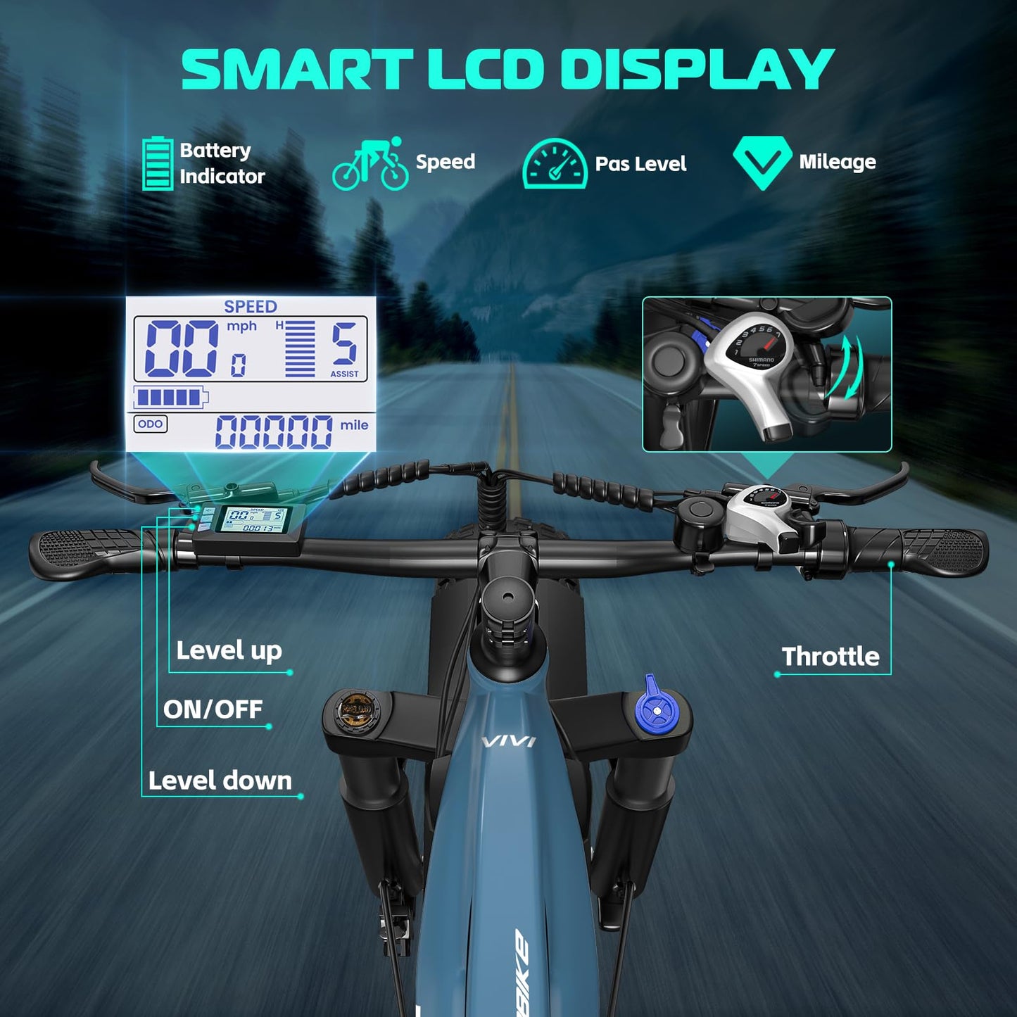Vivi ACEpro Fat Tire Electric Bike for Adults, 26" x 4.0" Mountain e Bike, 749W Reated Motor with 19.98 MPH e-Bike, 48V 15Ah Big Battery, Dual Hydraulic & Location App, SGS Certified
