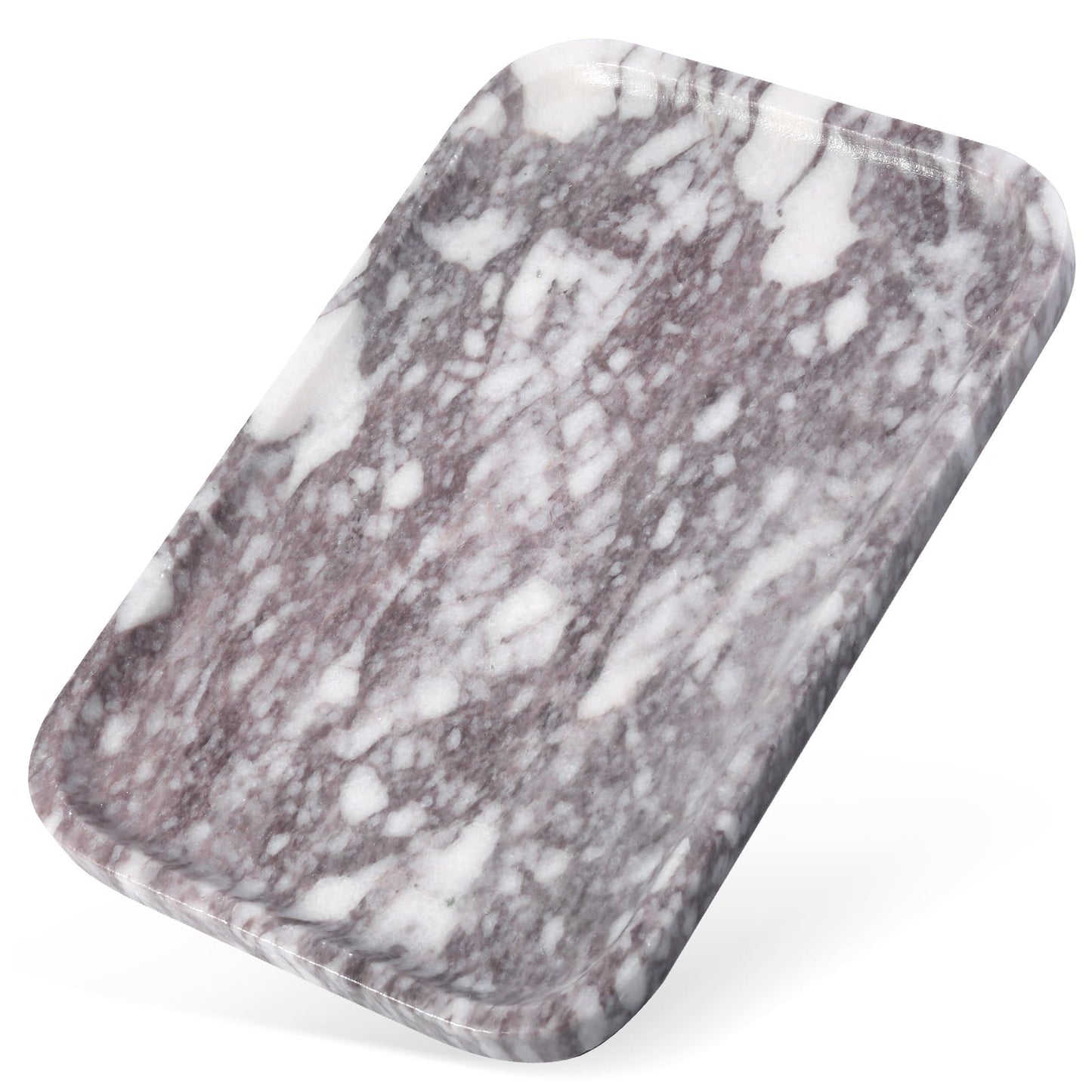 Karibiber Luxury Marble Vanity Tray, Bathroom Tray Countertop, Calacatta Marble/Stone, Home Decorative Dresser Organizer, Storage for Kitchen Sink, Perfume Jewelry Holder(Purple&White)