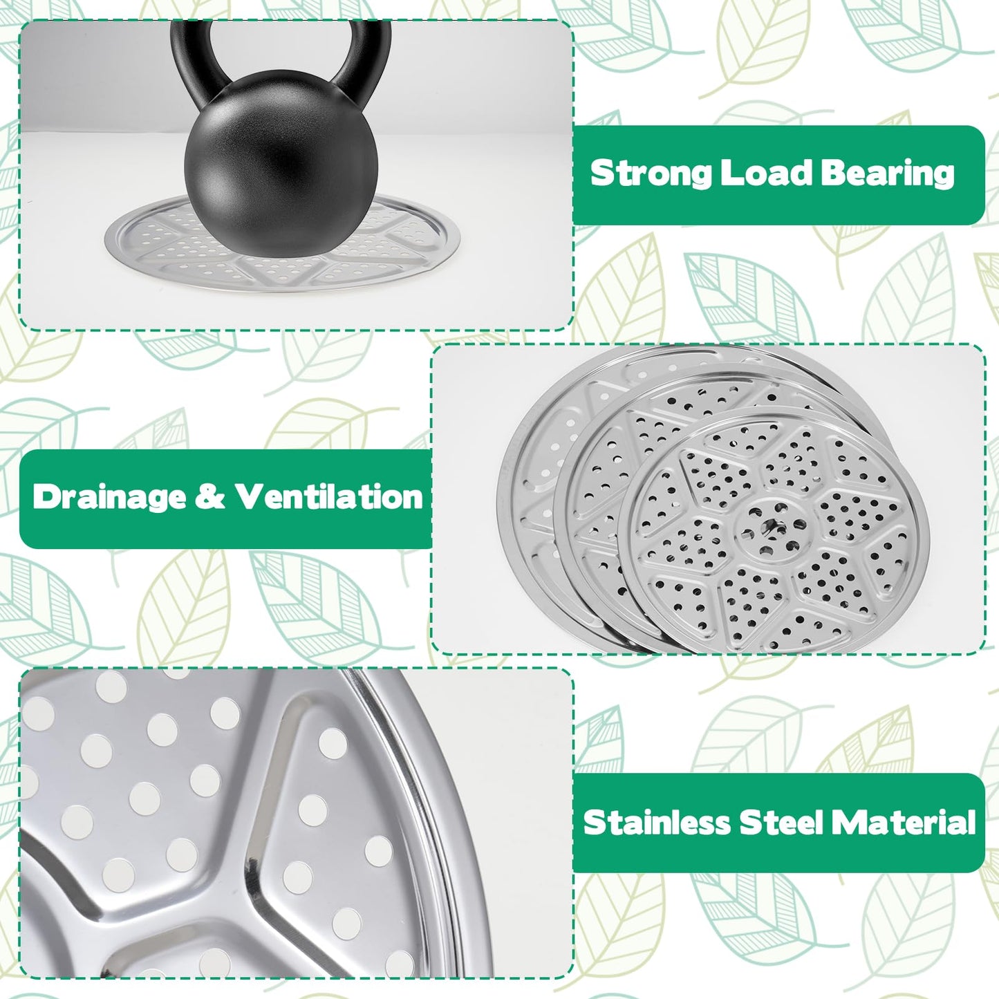 6 Pack Round Planter Insert, 9.4/11/12.5-Inch Planter Inserts with Drainage Holes Stainless Steel Plant Risers for Inside Pots for Tall or Short Planters Use Less Potting Soil Indoor & Outdoor
