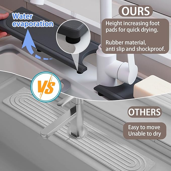 Fast Drying Faucet Mat for Kitchen Sink, Water Absorbent Diatomite Stone Sink