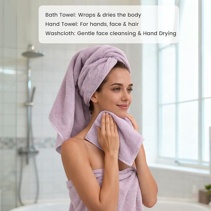 SEMAXE Bath Towel Set, 100% Cotton Absorbent Bathroom Towels
