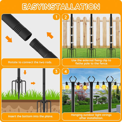 AHRLHR 6 Pack String Light Poles, Outdoor String Light Pole 10 ft Forked Metal Light Pole with Adjustable Outdoor Light Stand, Deck, Backyard, Garden, Wedding, Rustproof and Sturdy with Hooks.