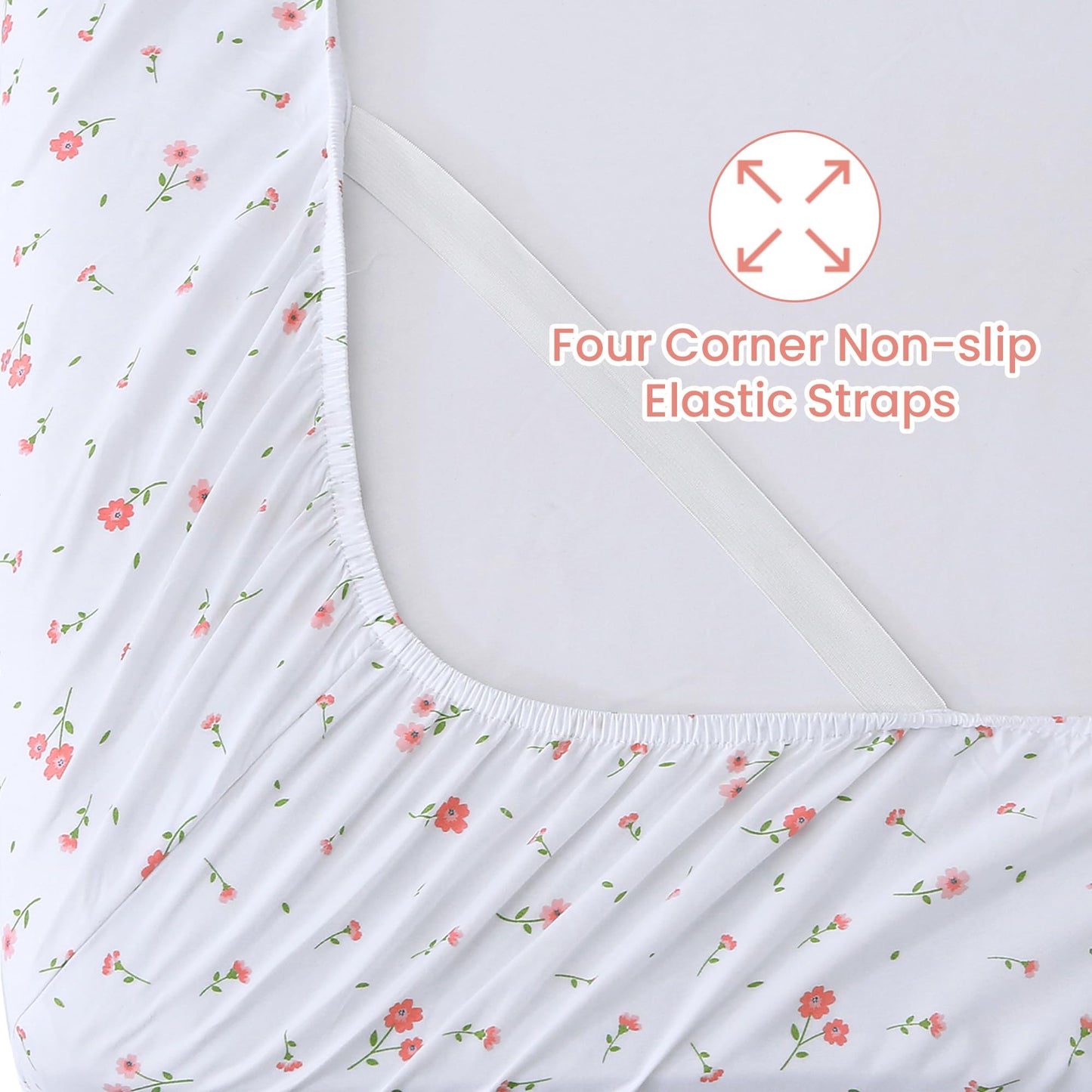 Softan Pink Flower Sheets for King Size Bed - 4 Piece Microfiber Floral Sheet Set with 15" Deep Pocket, Cute Pink Spring Flower Sheets and Pillowcase Set