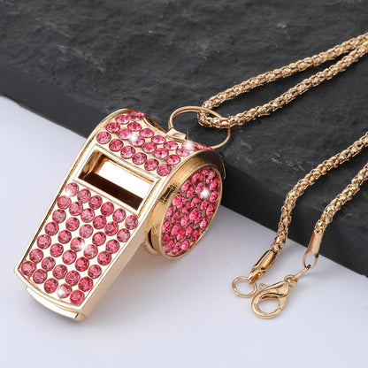 Zelphvt Metal Rhinestone Lanyard Whistle Gold Bling Whistle, Sparkling Crystal Rhinestone Whistle with Chain Lanyard for Coach, Referee, Basketball, Teachers
