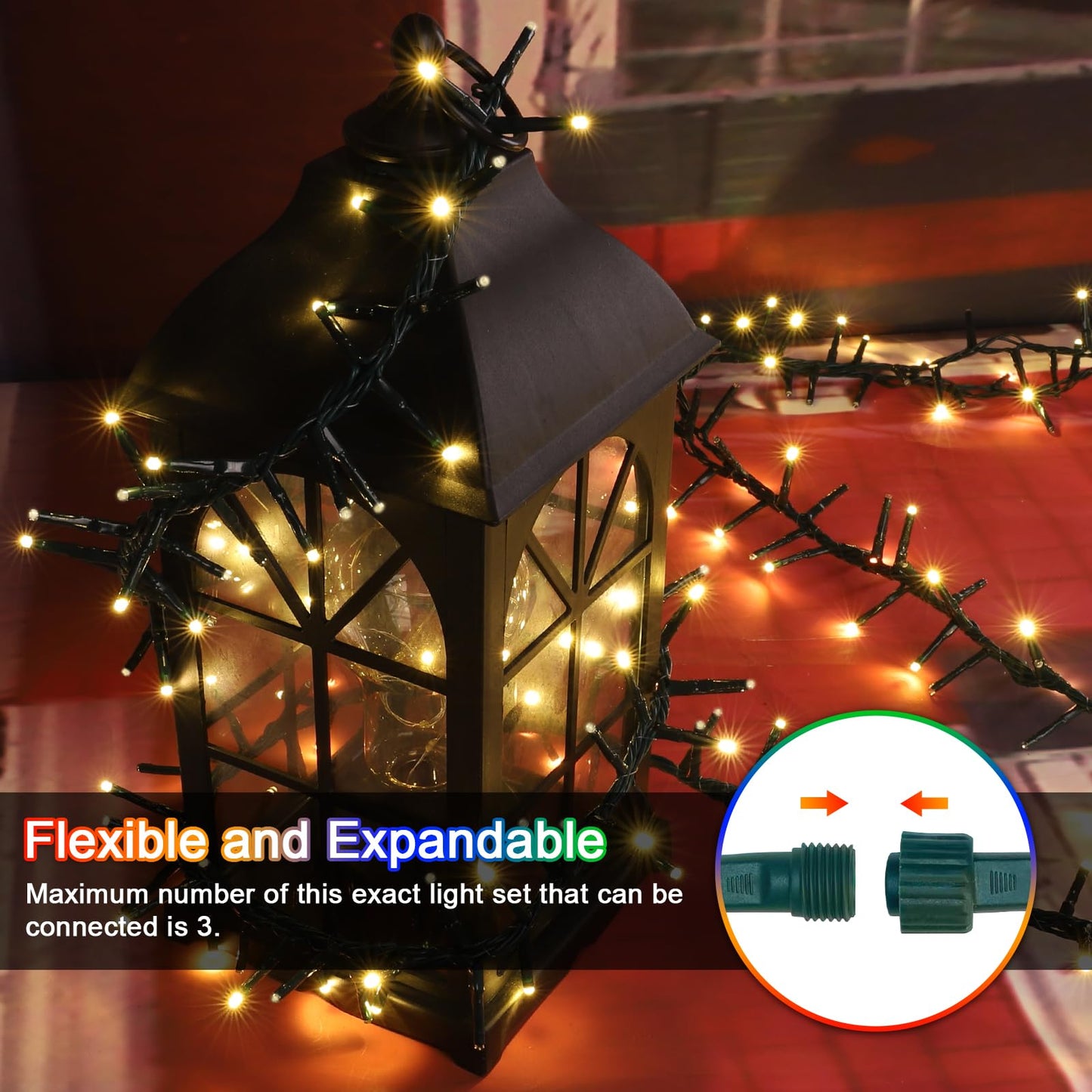 LAMPHOME 500 LED String Lights - Outdoor, 46ft, 500LED, Warm White, Plug-in Twinkle Fairy Lights with 11 Modes, Bedroom, Christmas