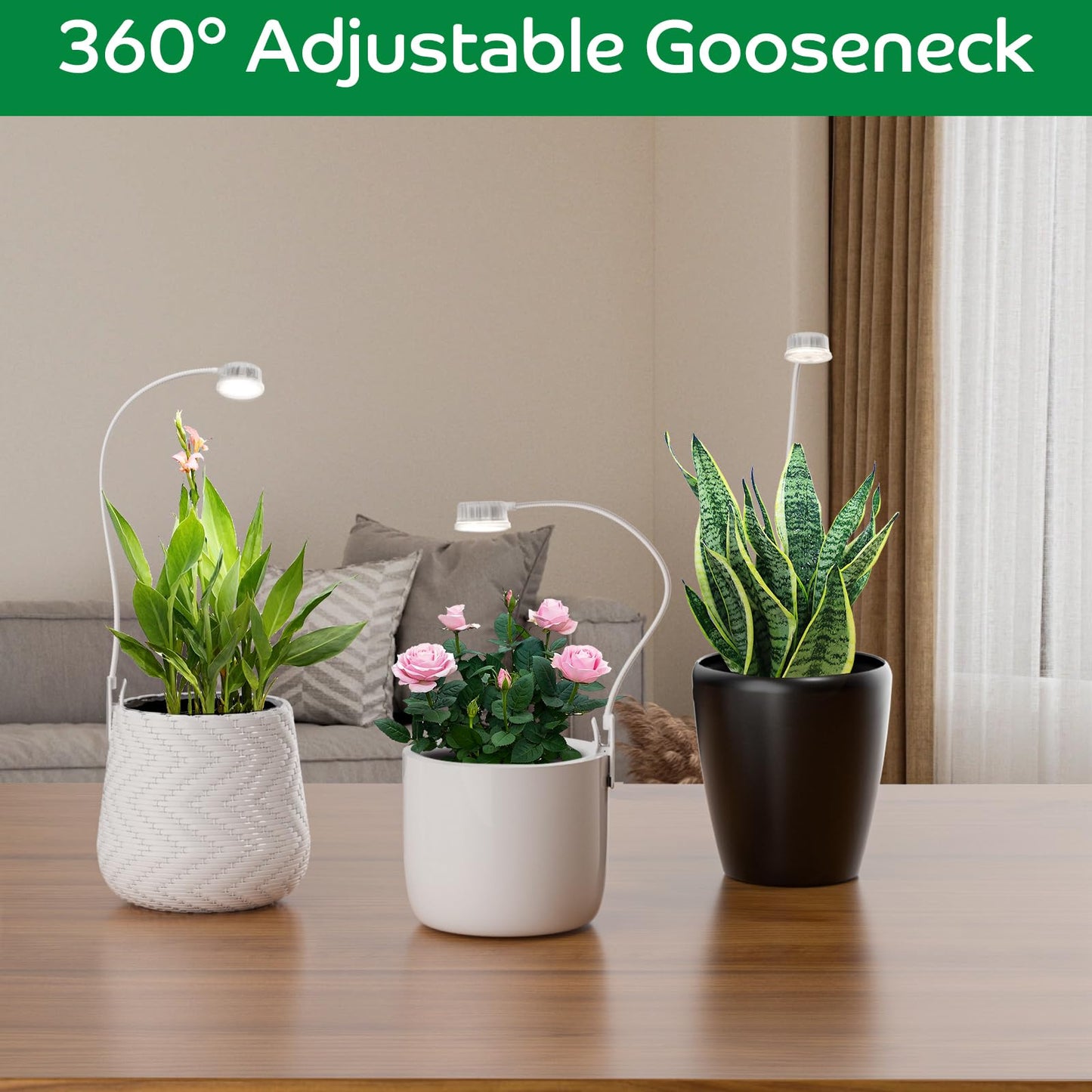 YKoliron Grow Lights for Indoor Plants, Clip on Full Spectrum Plant Light, Plant Grow Lights Indoor with Adjustable Gooseneck and 10-Level Dimming, 3/9/12H Timer for Office Home (2 Packs)