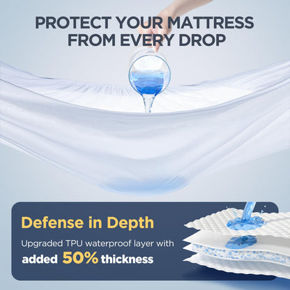 100% Waterproof Mattress Protector, Hypoallergenic Silver-Infused Mattress Topper Cover with No Odor, Breathable Cooling Bed Cover with 8"-21" Deep Pocket (Queen)