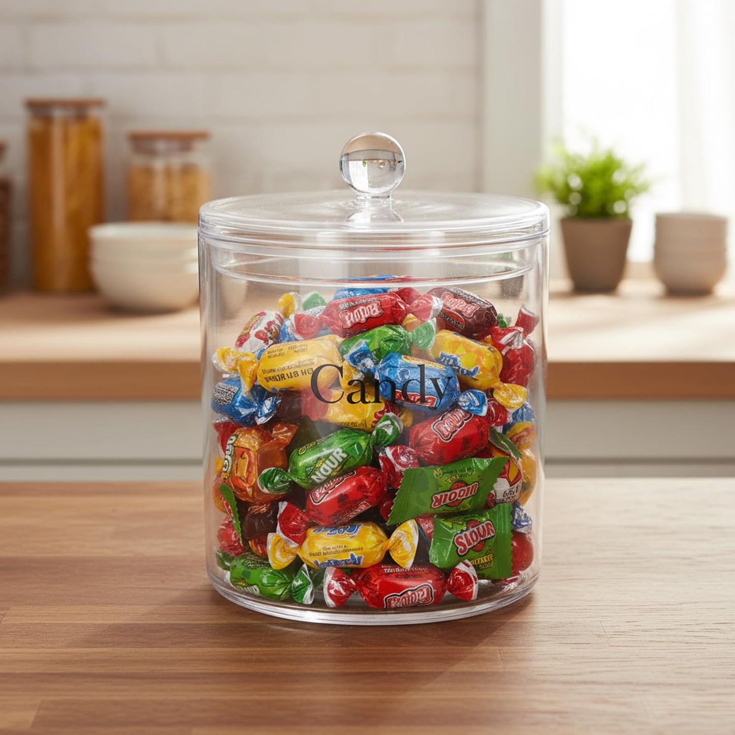 48oz Candy Jar,Airtight Candy Containers with lid,Acrylic Clear Cookie Container Kitchen Details Round, Cookie Jar for Honey, Jelly, Wedding Favors, Sauces,Halloween&Christmas Candy Containers Jar