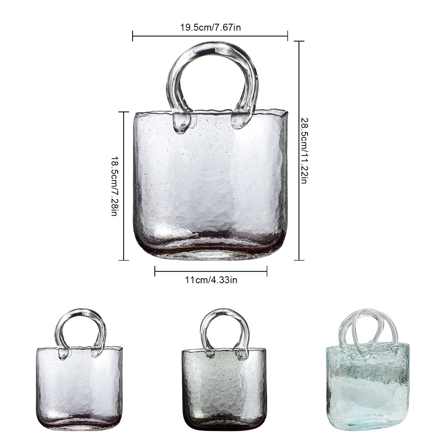 Glass Bag Vase, Hand Purse Vase with Fish Bowl, Transparent Hand Basket Unique Vase Creative Bag Fish Tank, Clear Glass Vase for Living Room Kitchen Garden Wedding Decor (Pink)