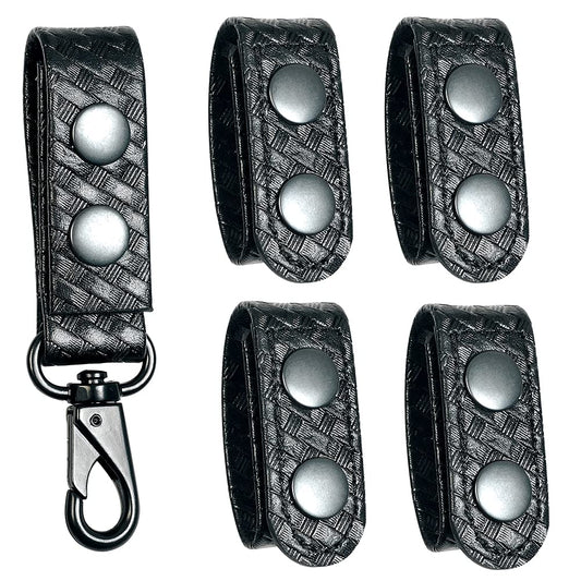TAFTACFR Basketweave Duty Belt Keeper with Double Snaps(Set of 4) +1 Keeper with Strong Plastic Key Clip(1 Pack)