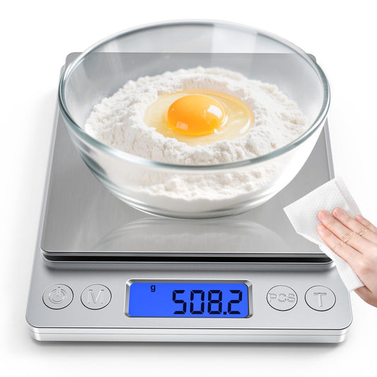 OGWAI Rechargeable Digital Food Scale with Gram and Ounce, Measuring Range 0.1g/3kg(6.6lb), Smart Kitchen Scale for Food, Baking, Cooking, Sourdough Bread, Weight Loss - Small Kitchen Gadget Product