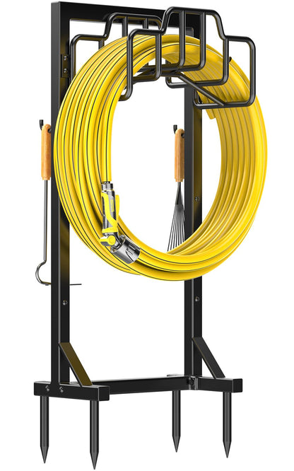 Skycarper Garden Hose Reel Holder Detachable Metal Water Hose Hanger Organizer Heavy Duty Free Standing Hose Stand,Black