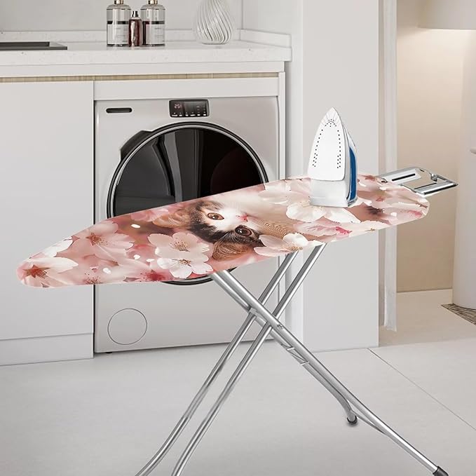 Pink Flower Cat Ironing Board Cover Cover Heat-Reflective Scorch Resistant Home