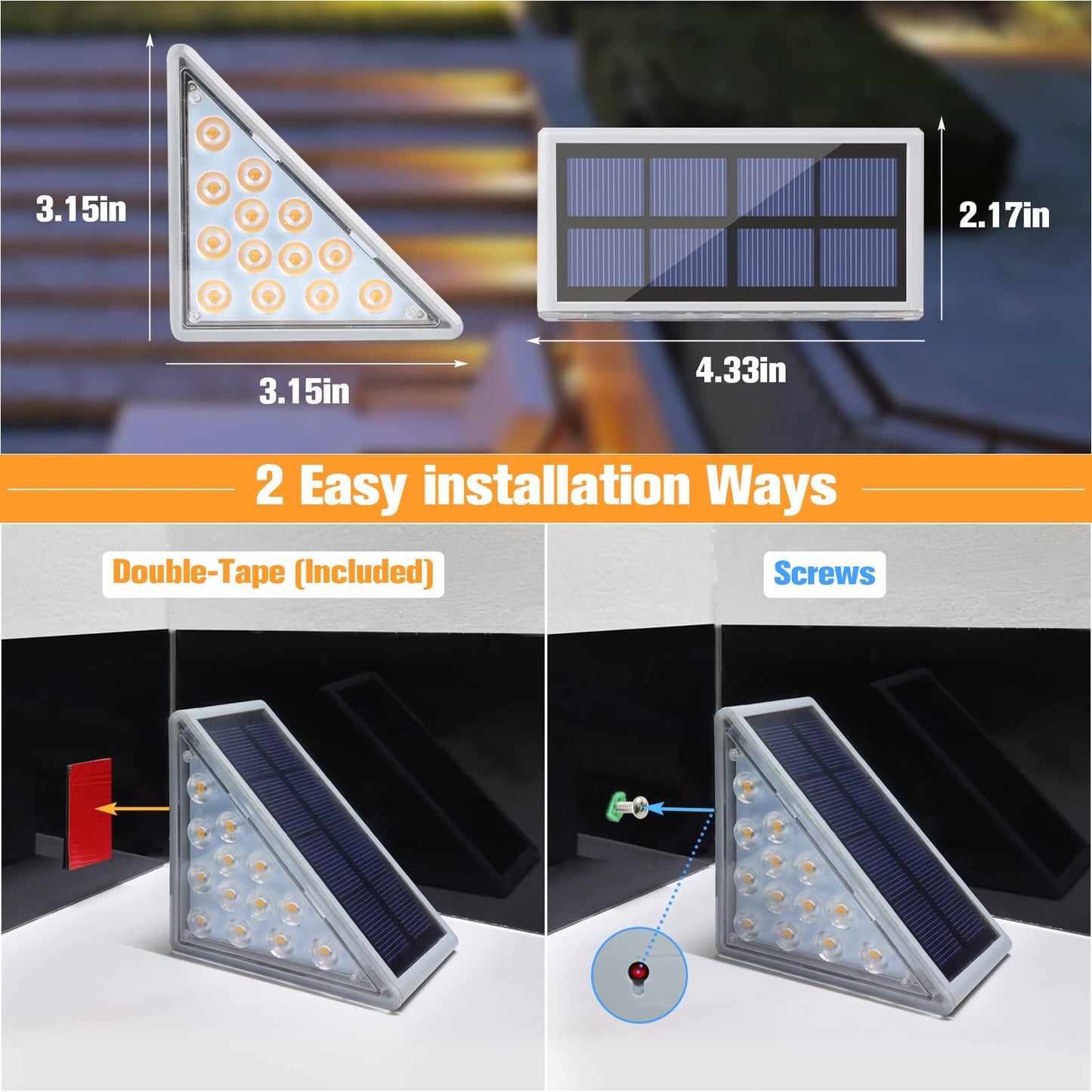 VOLISUN Outdoor Stair Lights 12 Pack, Solar Step Lights Waterproof IP67,80 Lumen, Led Step Light Outdoor for Garden Backyard Stair, Front Door,Porch and Deck(Warm White)