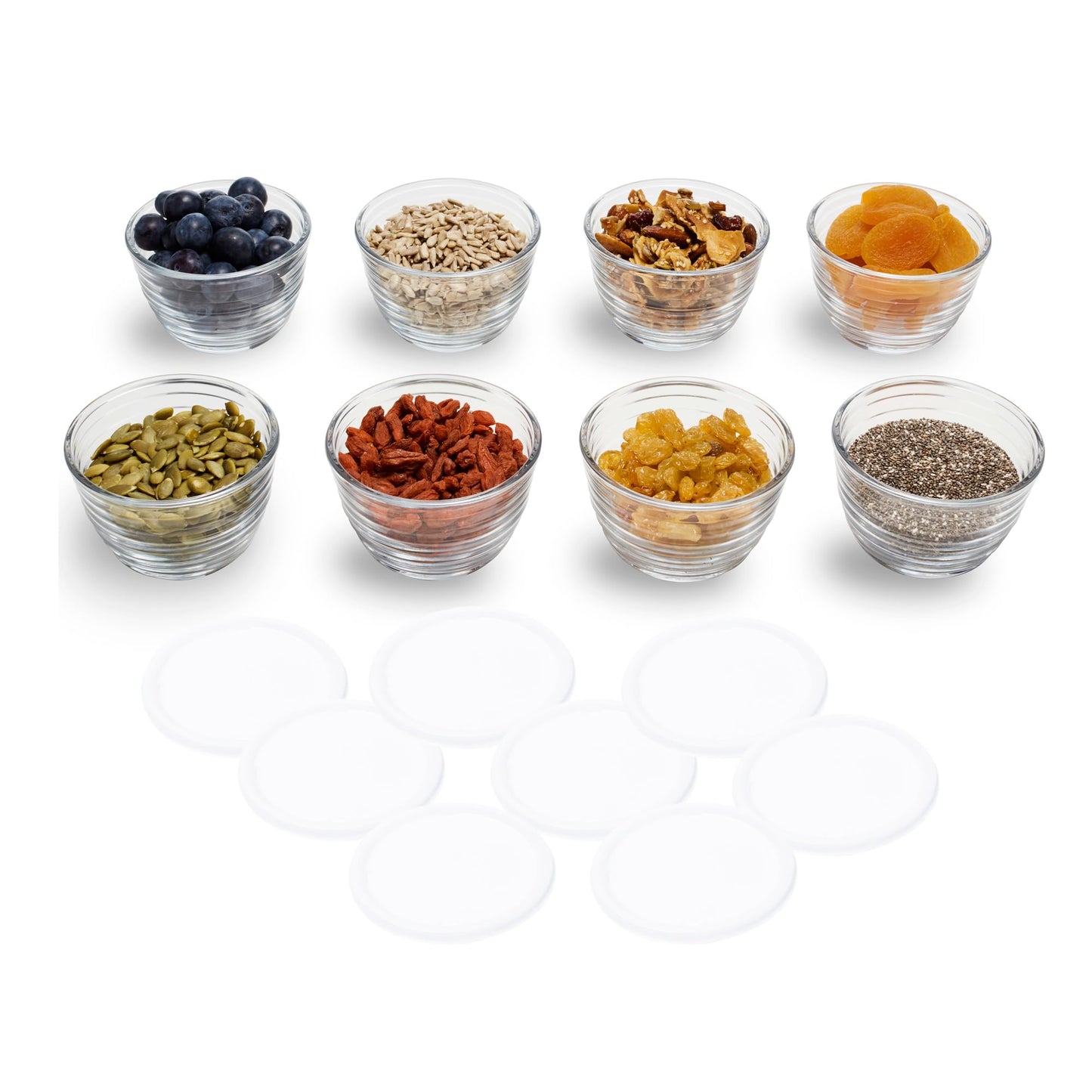 Libbey Small Glass Prep Bowls with Lids, Set of 8, 6.25 oz Small Bowls- Ideal for Leftovers, Meal Prep & Dips, Durable & Dishwasher Safe
