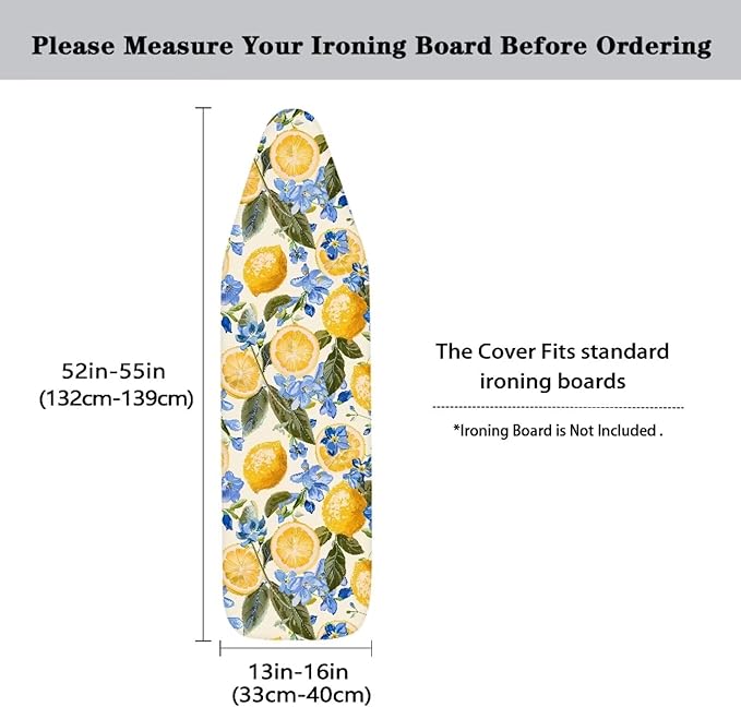 Yellow Lemon Ironing Board Cover and Pad 15x54 Inch, Iron Board Cover